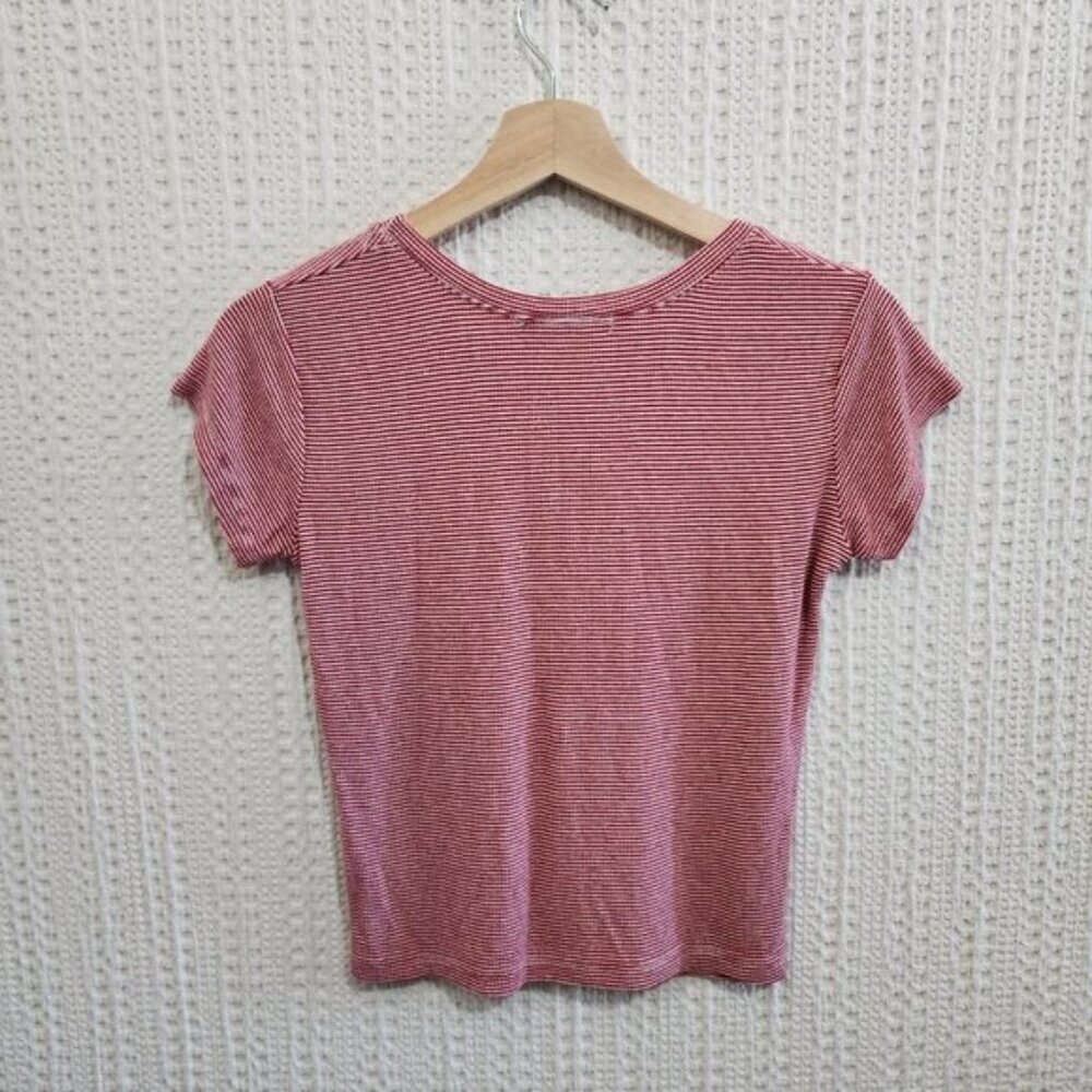 Brandy Melville Red and White Striped Cropped Stretchy Baby Tee One Size Fit All - Picture 3 of 12
